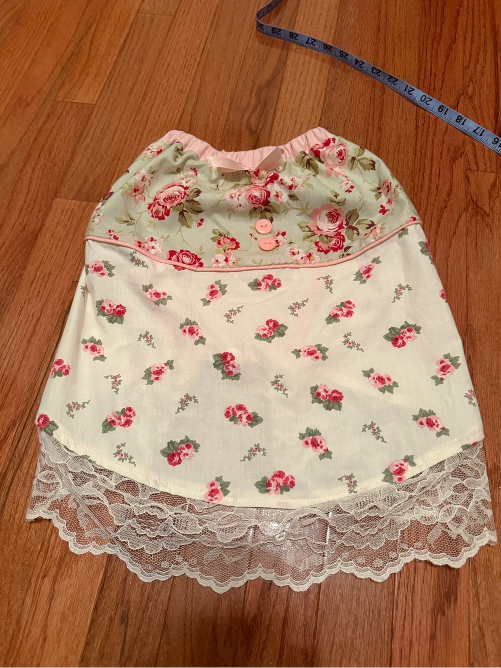 Floral Lace Trim Custom Doggie Dress Pink and Cream